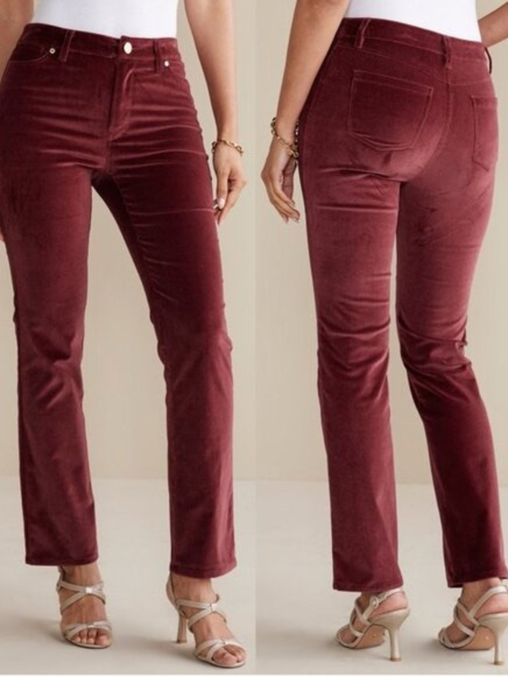 Soft Surroundings Blakely Velveteen Pants in Cabernet Burgundy Color Size 4 NWT